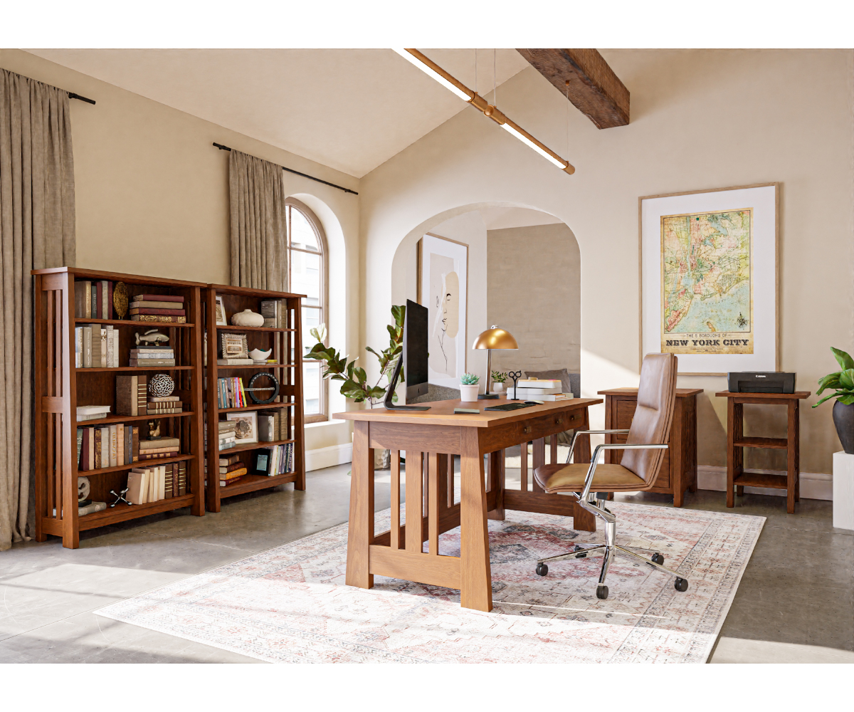 Freemont Mission Open Desk With Return Table And Hutch - Image 6